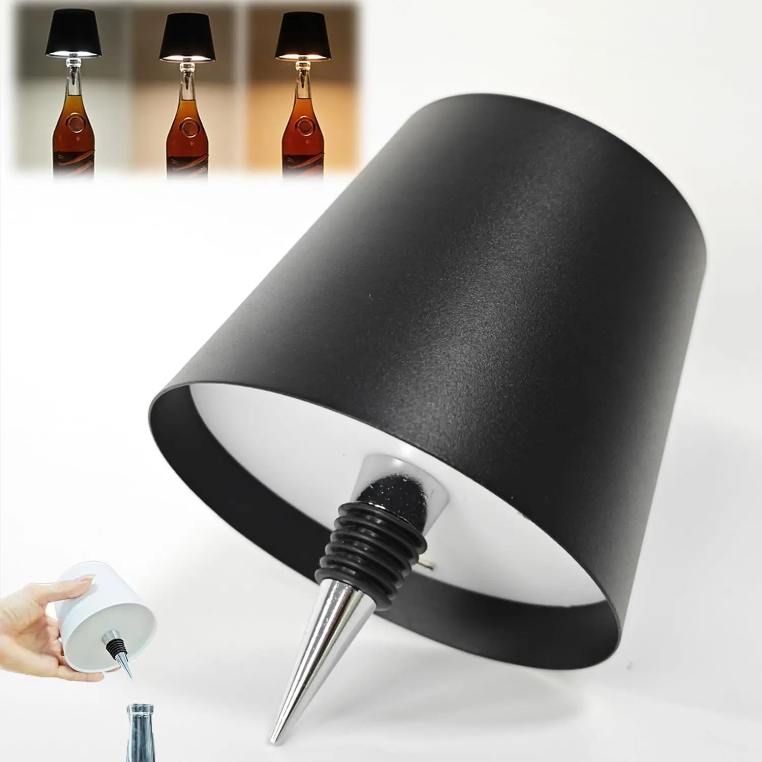 New Wireless Bottle Lamp 4000mah Battery LED Bottle Lights for Liquor & Wine Bottles Cordless Lampshade Whiskey Bottle Top Light, Bottle Stopper Night Light Kit, Rechargeable 3-Tone Touch-Dimmable
