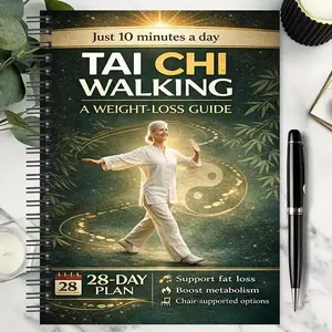 Tai Chi Walking Weight Loss Plan, Healthy 28-Day Gradual Program, Gentle Daily Walks, Joint-Friendly, Low-Impact Exercise, Indoor & Outdoor Use, Guided Journal