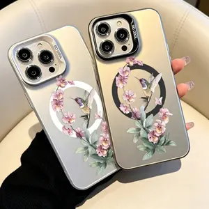 Hummingbird in Bloom Pattern Silicone Magnetic iPhone Case, Durable Military-Grade Protector Accessories for iPhone 17/16/15/14 Pro Max/13/12/11/XR/XS Plus - Shockproof, Non-Slip, Slim Protective Cover
