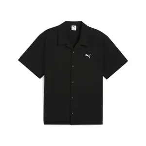 PUMA Mens Wardrobe Essentials Seersucker Relaxed Short Sleeve Button Up Shirt Casual Tops Casual - Black