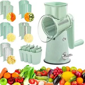 Rotary Cheese Grater Hand Crank Shredder for Fresh Cheese Vegetable Nuts Non-slip Suction Base Free Cleaning Brush Three Blades BPA Free Stainless Steel Blades Kitchen Utensils