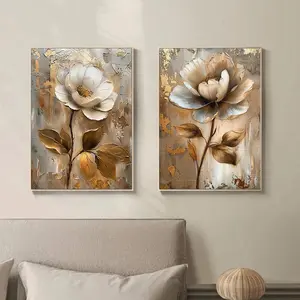 Flower Pattern Unframed Painting, 2 Counts/set Canvas Wall Art Poster, Wall Art Decor for Home Living Room Bedroom Office, Ornaments