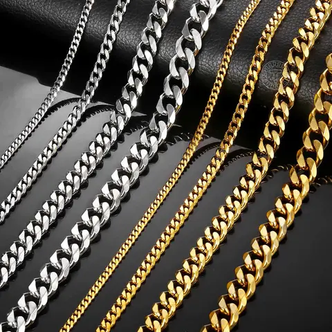 3/5/7/9/11mm Hermah Men's Curb Chain Necklace Choker Silver/Gold Color Stainless Steel Cuban Link Jewelry for Male Female Valentine Gift