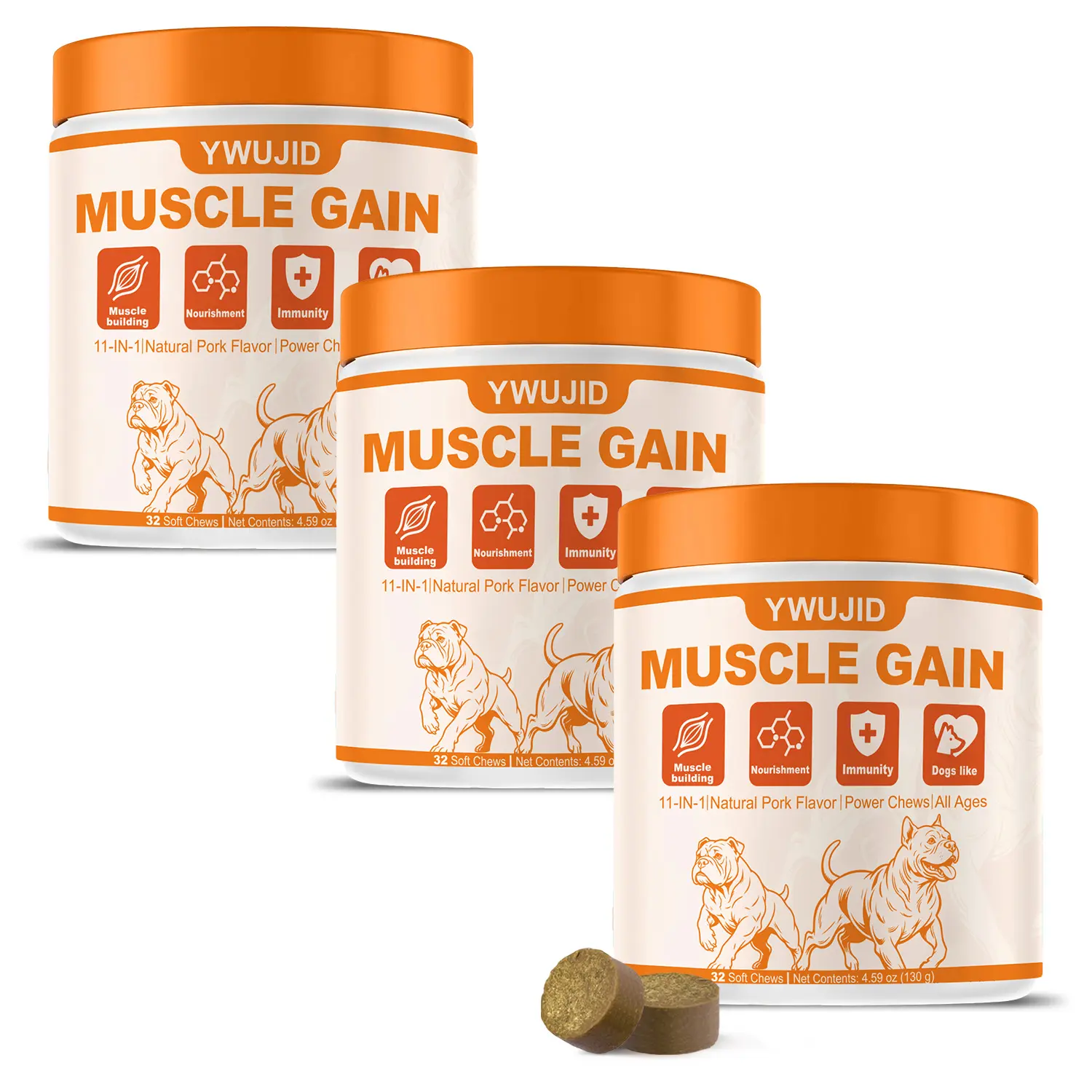 Muscle Gain Chews for Dogs with Whey Protein Omega 3 & Amino Acids - Muscle Builder for Bully & All Breeds - Healthy for Puppies