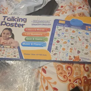 Product Review of Bilingual Talking Wall Chart for Kids – English & Spanish Learning Poster with Songs, ABCs, Numbers, Animal words & Piano – Interactive Educational Toy for Toddlers 1-6 – No Screen, Battery Powered classroom use Alphabet Preschool from V**u L**e