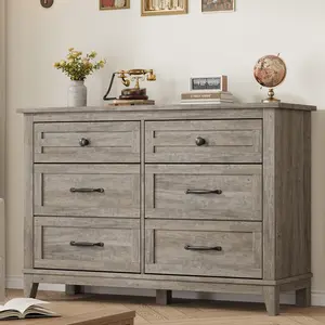 6 Dresser for Bedroom, 47" Wide Drawer Dresser with Storage Freestanding, Wooden Closet Storage Chest for Living Room, Bedroom, Entryway,Grey Wardrobe Cabinet