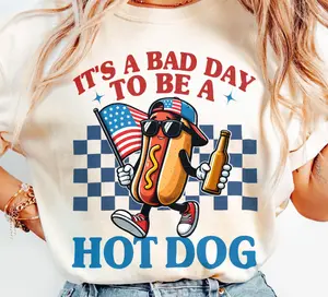 It's A Bad Day To Be A Hot Dog T-Shirt, Funny 4th Of July Shirt, Retro Funny Hot dog Sublimation Gifts, 4th of July Hotdog Lover, Fourth Of July Tee