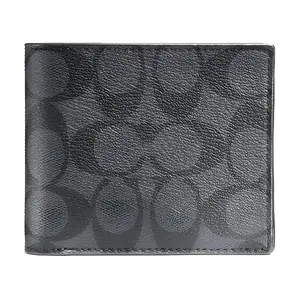 COACH Coach 11 Logo-Embossed Flip-Fold PVC Wallet for Men in Black and Gray