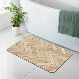 Herringbone Wood Diatomaceous Earth Bath Mat, Fast Drying Non Slip Absorbent Shower Mat, Easy Clean Floor Mat for Bathroom Kitchen Entryway
