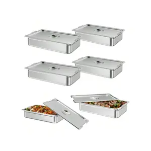 6 Pack Full Size Food Pans, 4 Inch Deep Commercial Catering Hotel Pan, NSF Certified, Stainless Steel Anti-Jamming Steam Table Pan,Handle + Lid