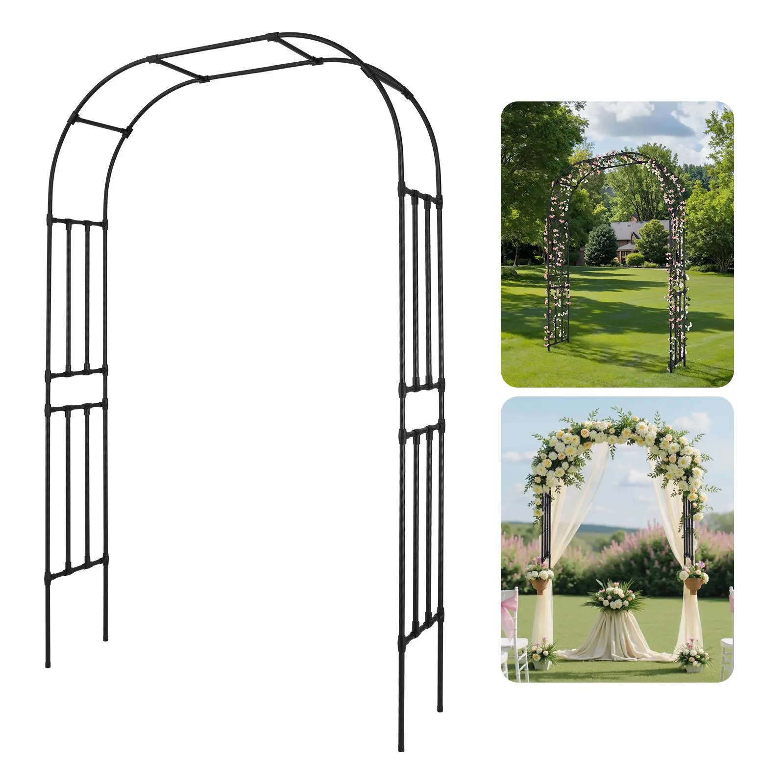 【SummerFinds】VEVOR Garden Arbor, 94.5 (H) x 59 (W) x 15.8 (D) in Metal Archway, Sturdy Outdoor Trellis Arch with Stakes, Easy to Assemble, Pergola Arbor for Plant Climbing Yard Lawn Wedding Party Decoration