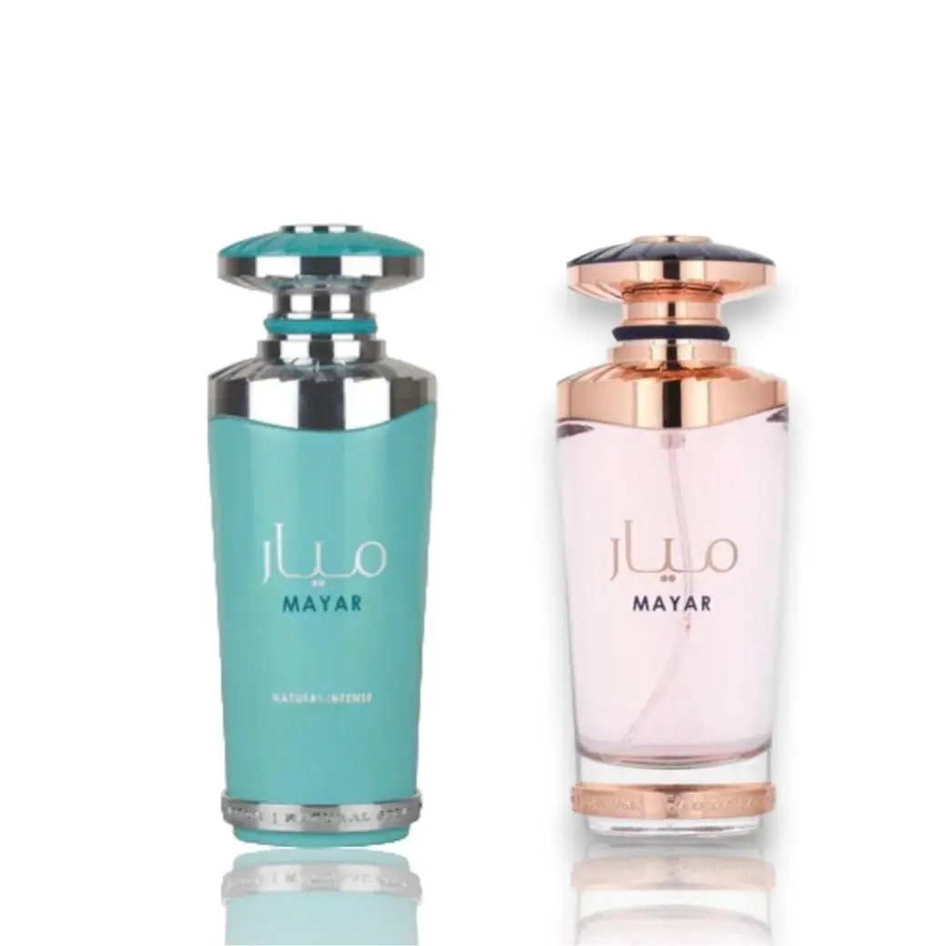 Lattafa 2-Piece EDP Fragrance Set - Wood-Infused Natural Intense + Signature Scent, 3.4 oz (100ml) Per Bottle, Blue and Pink