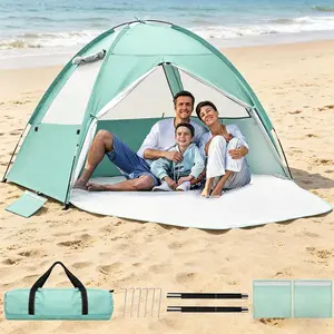 Beach Tent for 3-4 Person, Large Easy Setup Beach Shade Canopy with UPF 50+ UV Protection, Portable Shade Tent with 3 Ventilating Mesh Windows for Outdoor, Picnics, Fishing