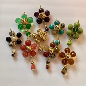 Flower Pendant with Assorted Gemstones and Gold Accents for Elegant Jewelry Collection