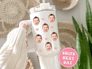 Baby Face Tumbler, Custom Baby Photo 40oz Tumbler with Handle Gifts for Mom for Mother's Day Custom Photo Travel Mug Custom Photo Cup Gift
