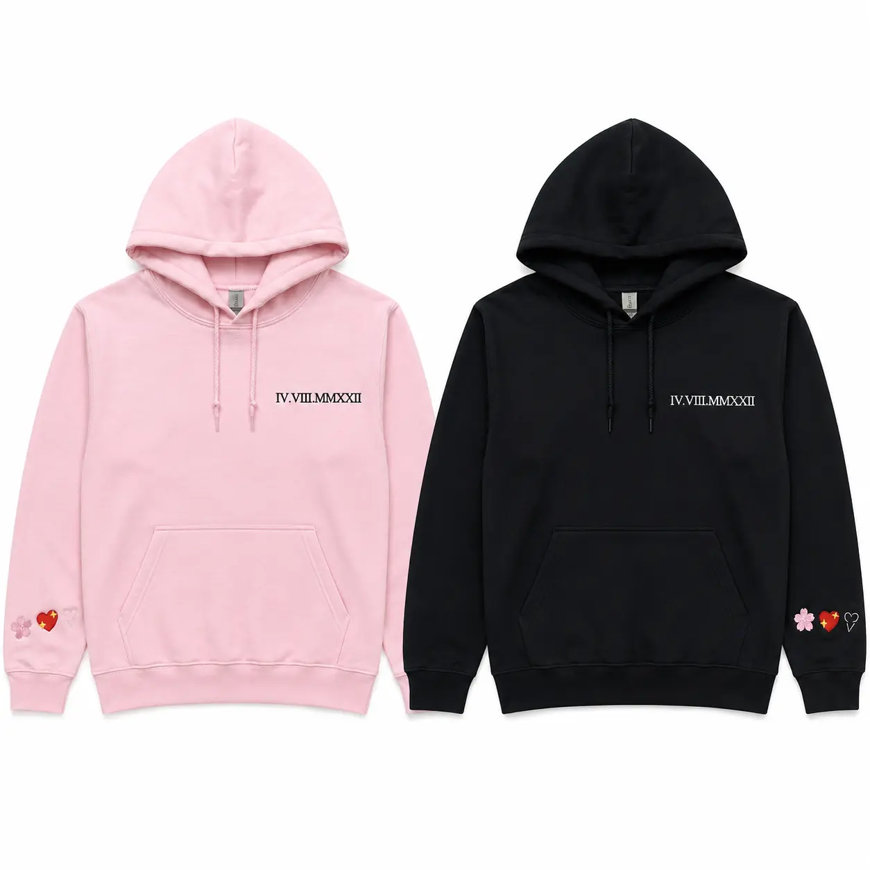 Custom Embroidered  Roman Numeral Hoodie, Personalized Date Embroidery for Couple, Anniversary Gift, Valentine Day