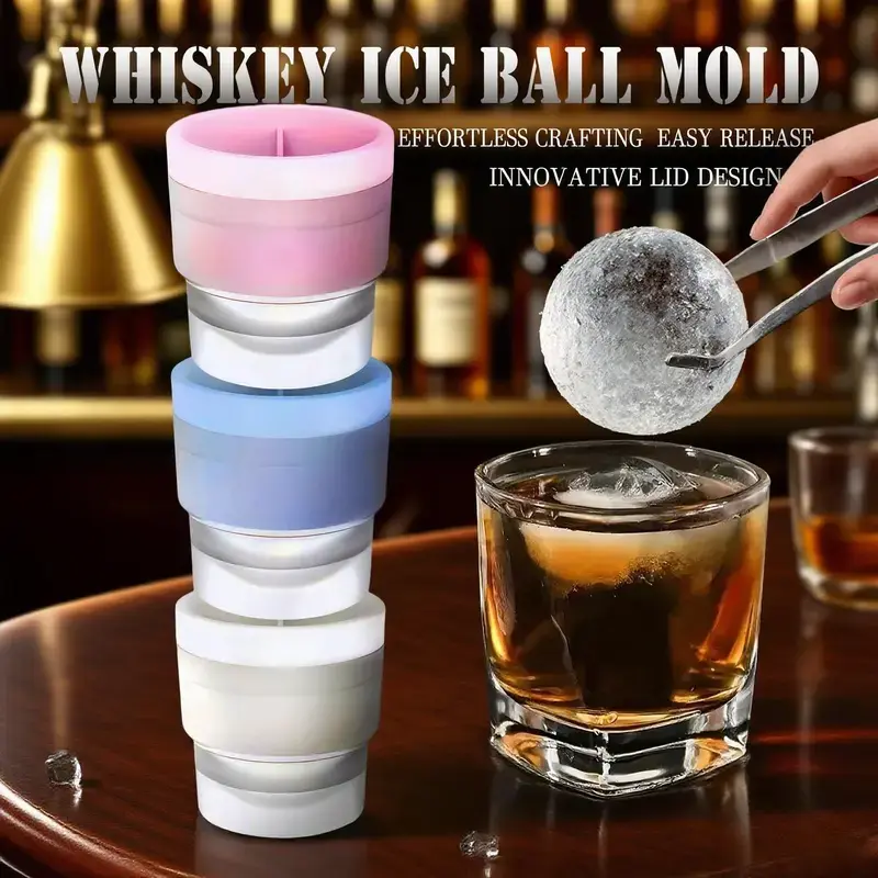 Whiskey Ice Ball Mold, Easy Release Large Sphere Ice Maker, Silicone Round Ice Cube Mold for Bourbon, Cocktails, Home Bar Drinks