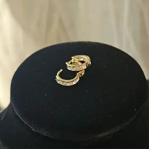 Mini Hoop Earrings with Zirconia Rock-Snap-On for Security-14k Gold Jewelry