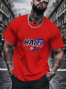 Men's Haiti 2026 Soccer Ball Graphic T-Shirt - Menswear Streetwear Top, Casual Trendy Daily Street Style Adult Wear
