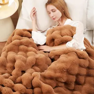 Cloud-Like Faux Rabbit Fur Blanket Extra-Thick Skin-Friendly Sofa Throw Luxury Bubble Plush Air-Con Blanket Home Decor Throw 60x80 Inches Women's Gift for Living Room & Bedroom