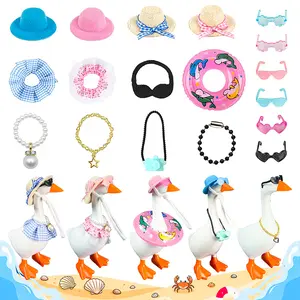 7 Inch Desk Goose Outfits 18 Pcs Mini Desk Goose Clothes Set with Hats Sunglasses Bikini Swimming Ring Dresses Summer Vacation Style Accessories for Magnetic Desktop Goose Key Holder Decor Funny Home Office Gifts