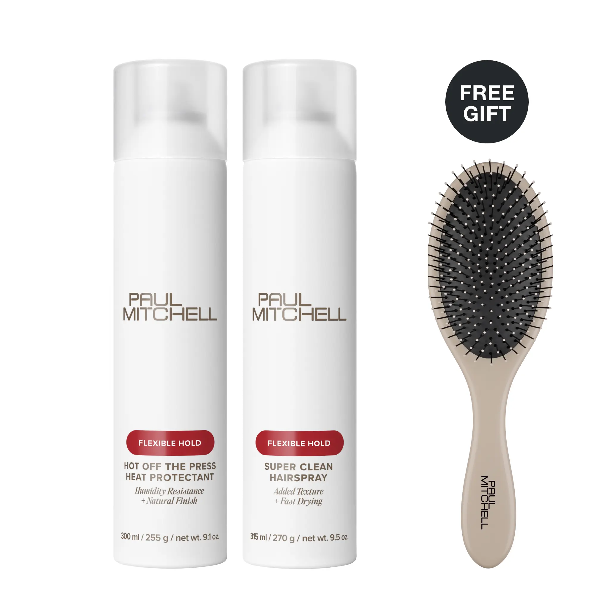 Paul Mitchell Slay Your Style Bundle – Hot Off The Press Heat Protectant Spray and Super Clean Hairspray with FREE Detangling Brush*