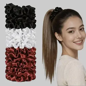Elegant High Elasticity Satin Hair Ties, Black White Red Versatile Fashion Accessories for Office & Daily Wear, Comfortable Fit for All vacation outfit woman