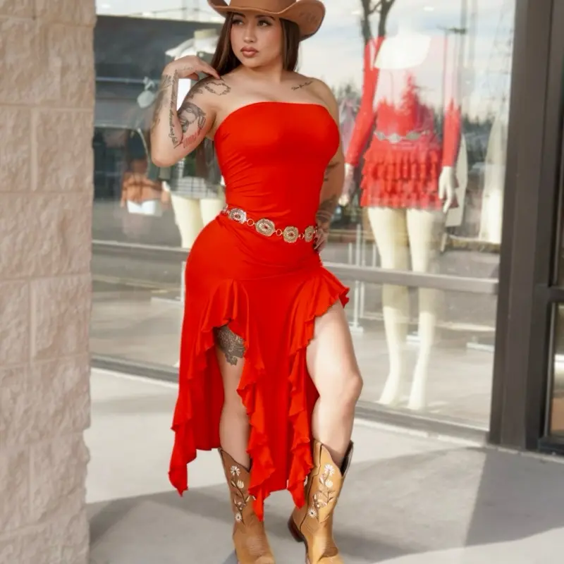 Elegant ruffle midi dress