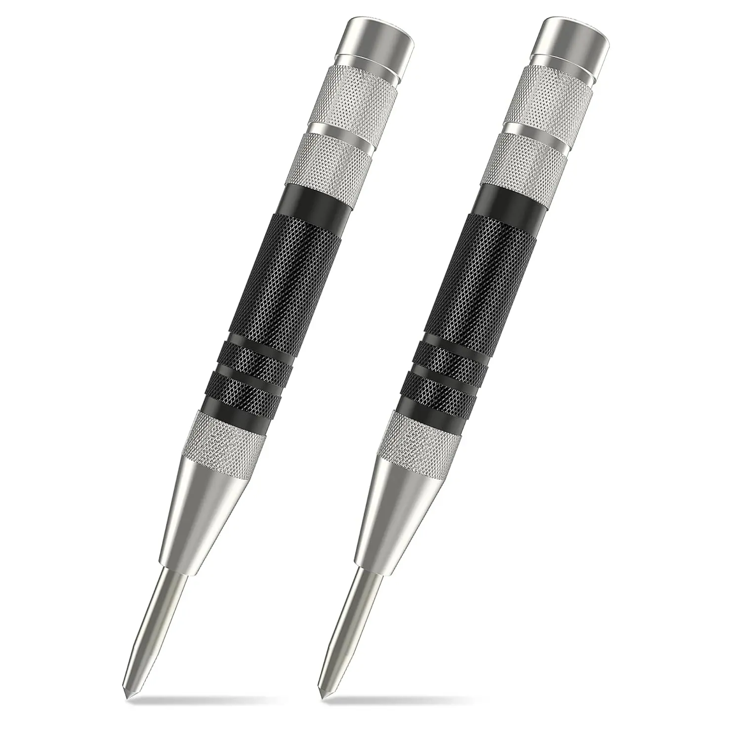 2 Pack Super  Automatic Center Punch, 6 inch Heavy Duty Steel Spring Loaded Center Hole Punch with Adjustable Tension Punch Tool for Metal  Glass Plastic for DIY Lovers