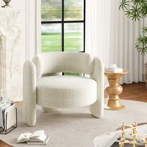 Modern Chenille Mid‑Century Accent Armchair Upholstery 3-Leg Design, Round Corners Chair for Living Room, Bedroom, Office, or Cafe