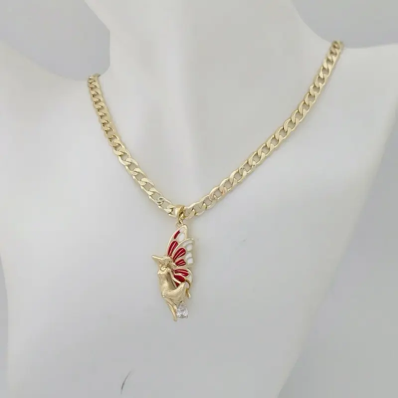 Female Gold Plated Chain Necklace, Elegant Casual #250 Chain with 053 Fairy Pendant, Non-Natural Crystal Jewelry Accessory