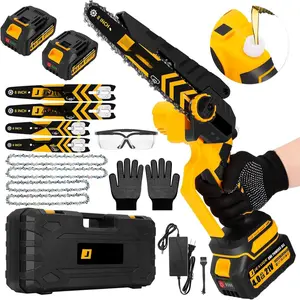 Brushless Mini , 8" & 6" Hand Held Cordless Chain  with 2 x 4.0Ah , Portable Small Electric  Cordless with 4 Chain Guide, Mini Motosierra for Tree Pruning