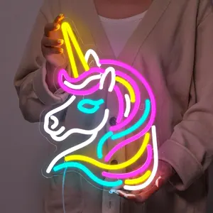 Unicorn Shaped Neon Sign, USB Powered Neon Light, LED Neon Lights, Decorative Night Light for Home Bedroom, Birthday Gift, Creative Gift for Kids