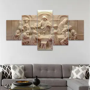 5 Count Frameless Canvas Poster, Last Supper Pattern, Religious Decor, Christ Cross Print, Perfect for Living Room, Bedroom, Office, Wall Art Decoration