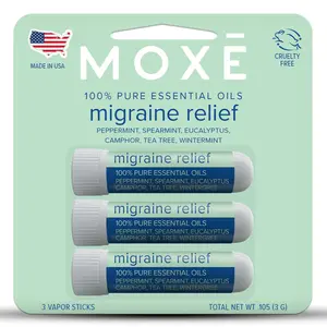 MOXE Migraine Relief Nasal Inhalers, Essential Oils for Headaches & Tension Relief, Portable Aromatherapy, Easy-to-Use, Pure & Undiluted, Peppermint, Spearmint, Eucalyptus, Tea Tree, USA Made