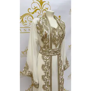 Abaya Kaftan Fancy 3 Pcs. Embroidery Designs & Golden Beads