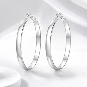 S925 Silver Plated Hoop Earrings for Women, 5mm Wide Large Round Loop Earrings, Hypoallergenic Copper Base Big Hoop Earrings, 30/40/50/60mm Sizes, Lightweight Classic Huggie Hoops, Statement Jewelry for Daily Party Gift gold-plated earring gold