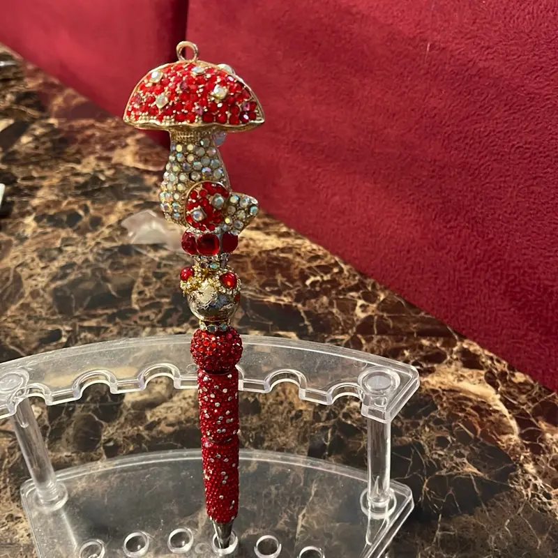 Custom Red Rhinestone Mushroom Beaded Pen Refillable