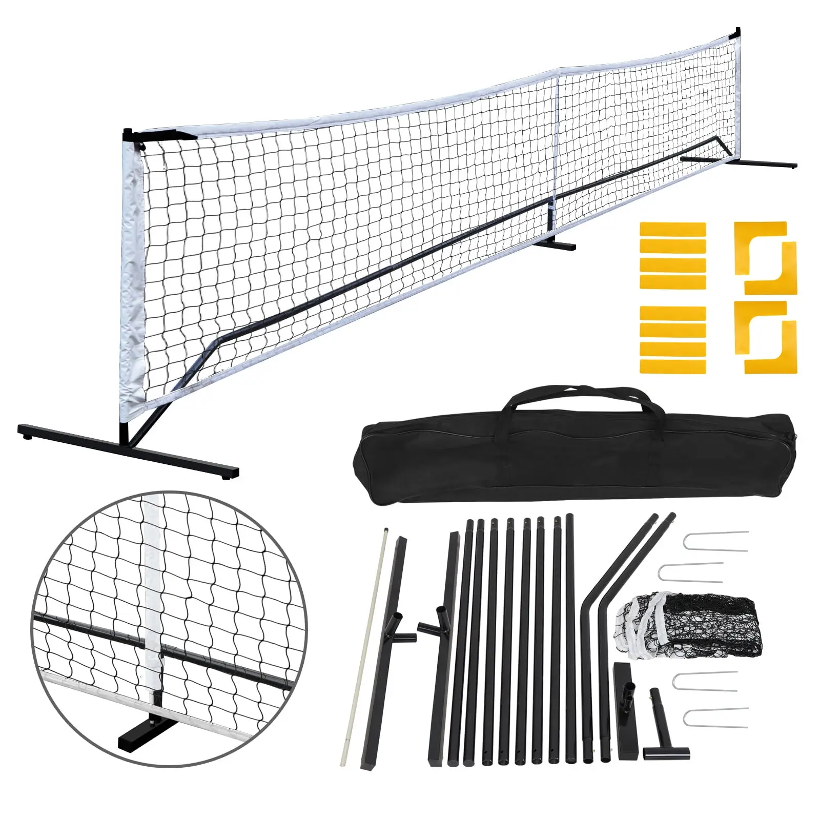 Segawe Portable Standard-Size Pickleball Net - Powder Coated Steel Poles, 22ft Width Adjustable 3ft Height Net, Stand, Area Signs, Carry Bag, Quick Setup Exercise Equipment for Outdoor Sports, Home Workout, Workout Equipment, Nets