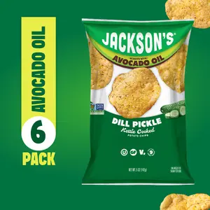 Dill Pickle Kettle Chips in Avocado Oil 7oz (Pack of 6) Non-GMO, Gluten Free, Vegan, Free of the Top 9 Allergens | Shark Tank