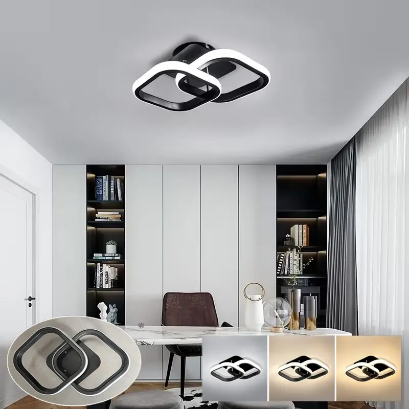 Pendant lamp Square 2 Head Modern Ceiling Light - Black White Light, Premium Ceiling Chandelier, Home Decoration Lamp, Home Lighting, Modern Design, Non-dimmable, 220-240v, Bedroom/ Living Room, Applicable Room Area 6-10 Square