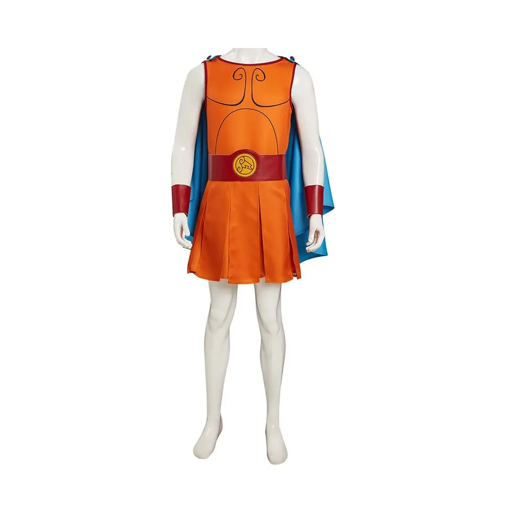 Hercules Greek God Cosplay Costume Set Orange Jumpsuit Blue Cape Belt Wristbands for Comic Con