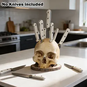 Vintage Distressed Gothic Skull Knife Holder, Fits Small Knives/Steak Knives, Kitchen Storage, Gothic Lovers & Fans, Home Kitchen Decor, Halloween/Christmas/Holiday Gift (No Knives)