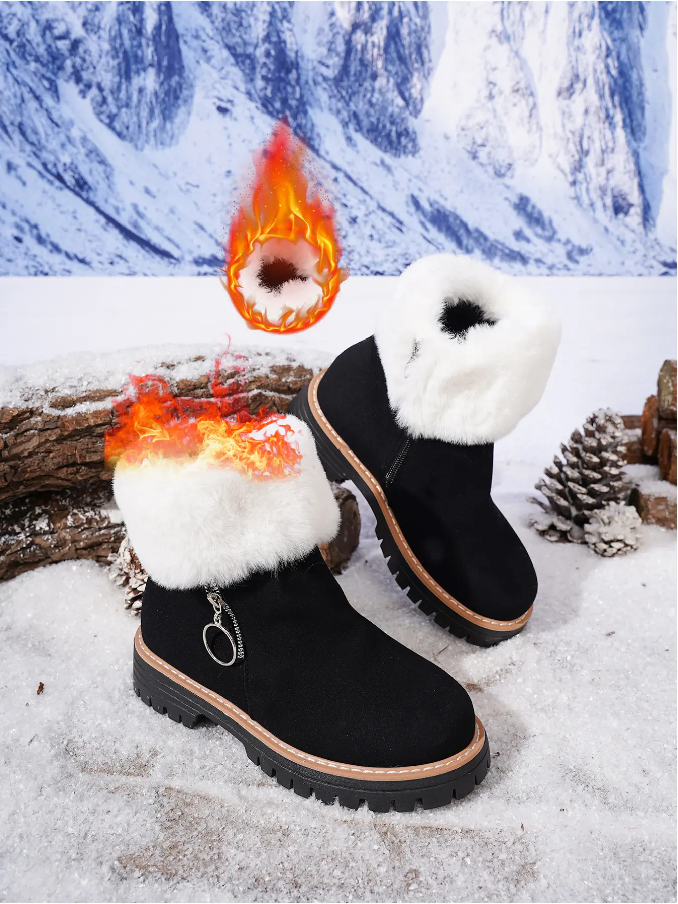 Women's autumn and winter fashion thickened Snow Boots with high water platform and waterproof surface; side zipper short boots with light and comfortable soft sole, Rubber, anti-ip and wear-resistant, high-quality commuting boots