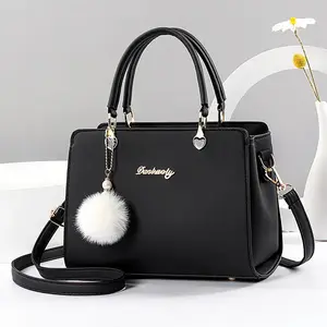 Danssily Solid Color Women’s Handbag with Pom-Pom Decoration — New Multi-Layer Crossbody Wallet