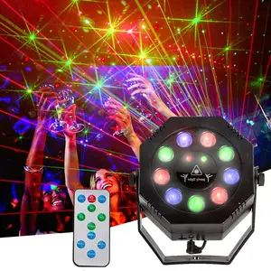 Disco Party Light DJ Laser Projector RGB Colorful LED Strobe Light with 9 Modes Remote Control for Home Dance Party Karaoke Halloween Christmas Wedding Club Decoration Multifunctional Stage Effects
