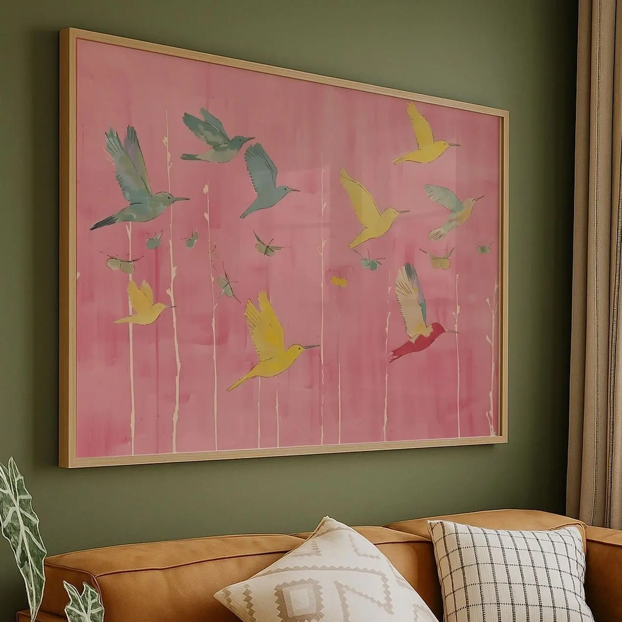 Hummingbird Art Print, Whimsical Nature Poster, Japanese Inspired Pastel Decor C