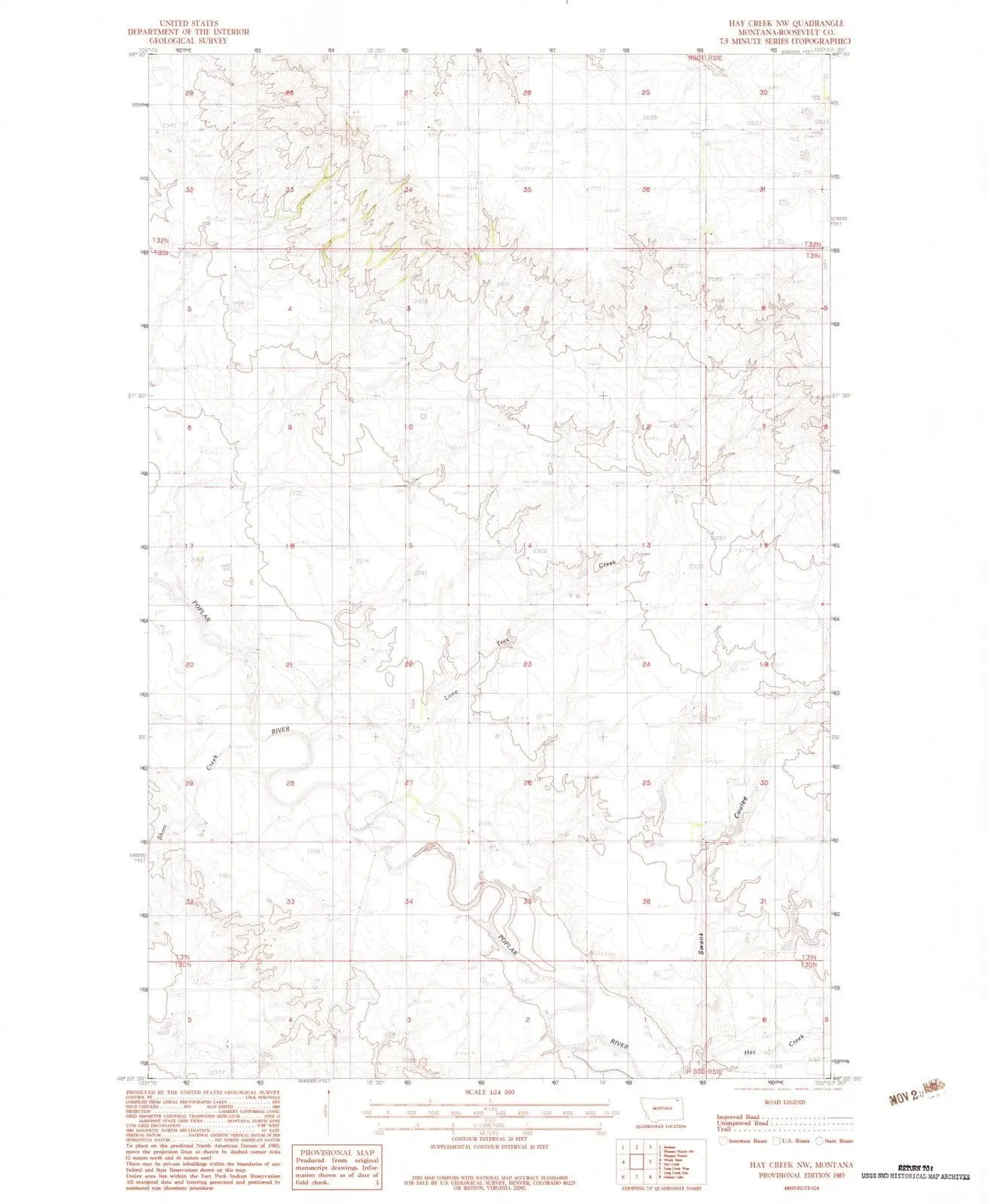 Hay Creek NW Montana USGS Topographic Quadrangle Map, 1983, 1:24000