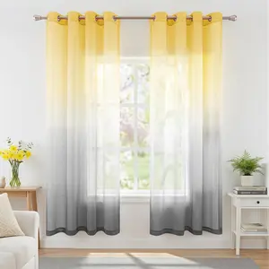 KOUFALL Sheer Living Room Curtains 72 Inches Long,Decorative Patterned Curtains for Dining Room Windows Livingroom with Grommets,52x72 Inch Length 2 Panels Set,Yellow
