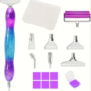 Diamond Art Pen with Threaded Tip, 1 Piece Diamond Painting Drill Pen and 6 Rose Gold Stainless Steel Tips, Suitable for DIY Diamond Art Projects